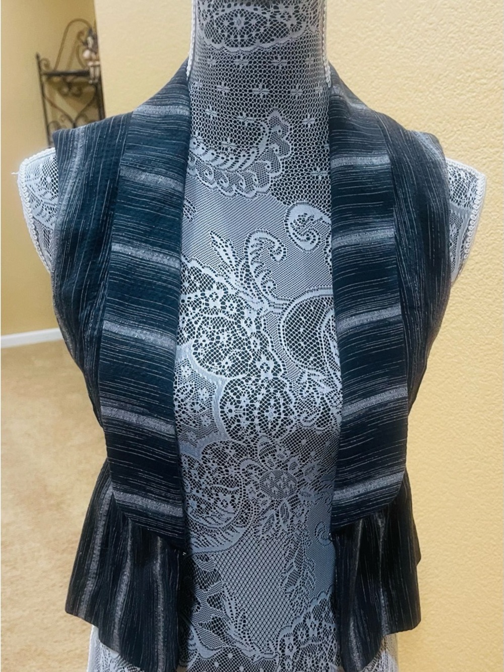 BCBGeneration Black & Gray Striped Open Front Vest